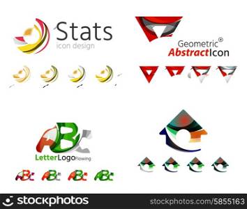Universal abstract geometric shapes - business emblems. Created with wavy overlapping elements, clean flowing modern design