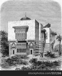 Universal Exhibition of 1867, The Egyptian Caravanserai, vintage engraved illustration. Magasin Pittoresque 1867.