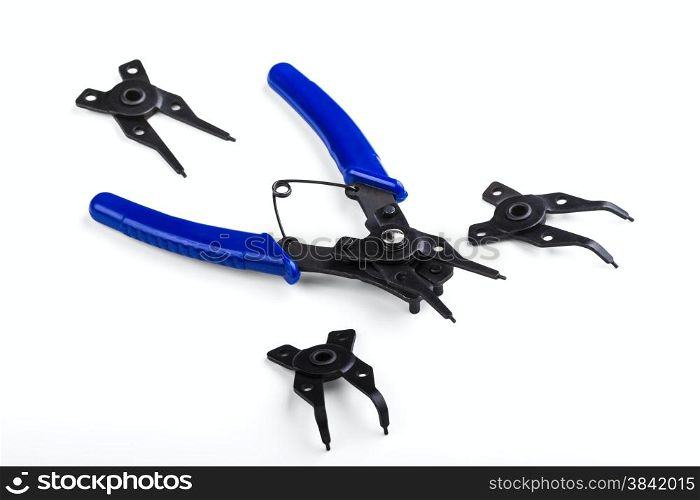 universal snap ring pliers set isolated on white background