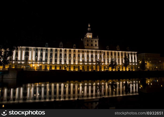 University of Wroclaw with the evening lighting. Poland