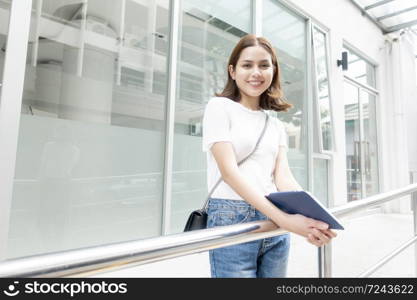 University student is holding tablet