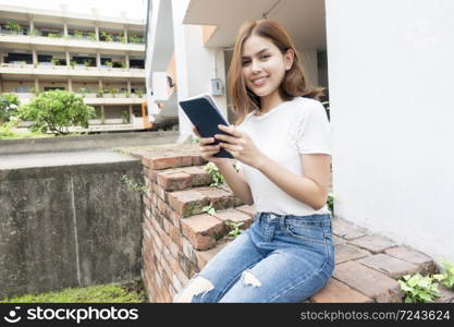 University student is holding tablet