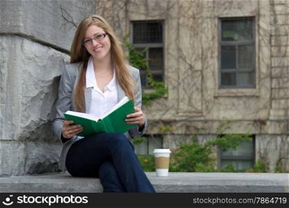 University student studying outside on campus