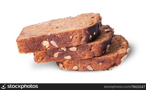 Unleavened three pieces bread with seeds on each other isolated on white background