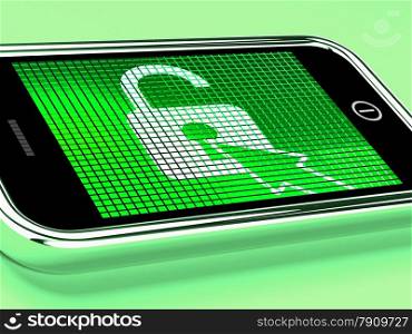 Unlocked Padlock Mobile Phone Shows Access Or Protected