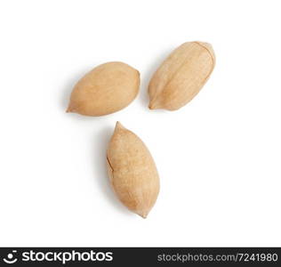 unpeeled pecans isolated on white background, top view