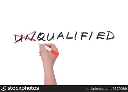 Unqualified to qualified conceptional words on whiteboard