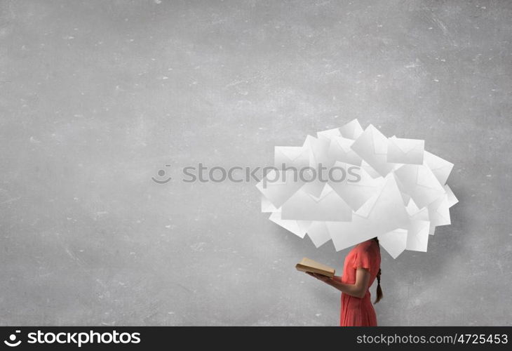 Unrecognizable businesswoman with cloud instead of head