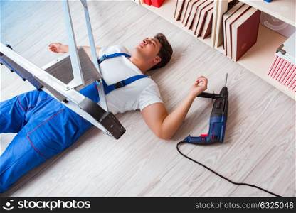 Unsafe behavior concept with falling worker