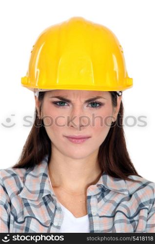 Unsatisfied female construction worker.
