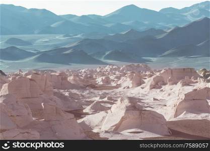 Unusual Campo de Piedra Pomez, northern Argentina desert limestone rock formations
