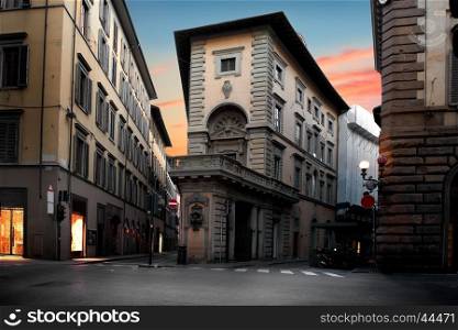 Unusual house in Florence at sunrise, Italy