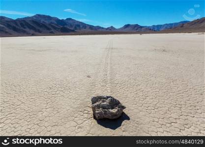 Unusual moving rocks. Racetrack Playa at Death Valley National Park. California, USA