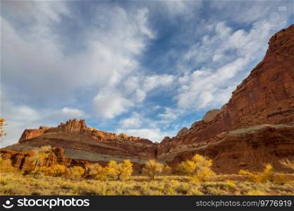 Unusual natural landscapes in autumn season  in Capitol Reef National Park, Utah