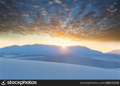 Unusual natural landscapes in White Sands Dunes in New Mexico, USA