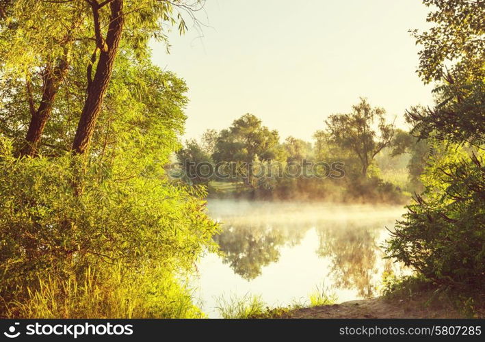 Unusual river fog in summer season