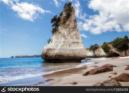 Unusual Rock Formation at Cathedral Cove near Hahei in New Zealand