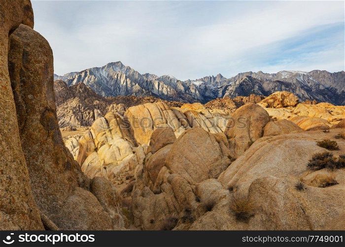 Unusual stone formations in Alabama hills, California, USA