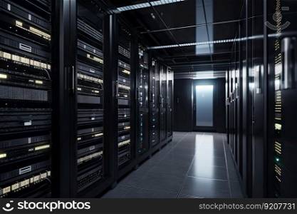 up-close view of storage data center, with servers and hard drives visible, created with generative ai. up-close view of storage data center, with servers and hard drives visible