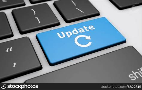 Update sign and icon on a computer keyboard button 3D illustration.