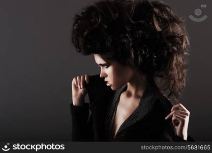 Updo. Eccentric Woman with Styled Curly Hairs