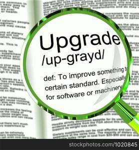 Upgrade concept icon means the latest and most modern version. Software updated with improved enhancements - 3d illustration. Upgrade Definition Magnifier Showing Software Update Or Installation Fix