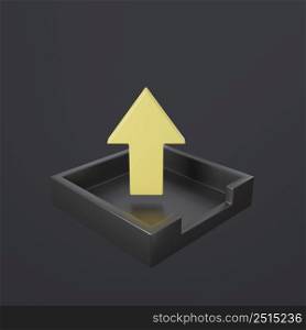 Upload icon with yellow upward arrow point from box concept of internet data transfer 3D rendering illustration