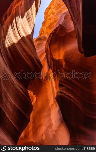 Upper Antelope Canyon in the Navajo Reservation near Page, Arizona USA. Upper Antelope Canyon