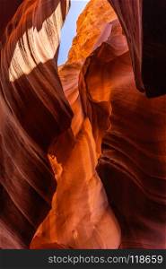 Upper Antelope Canyon in the Navajo Reservation near Page, Arizona USA. Upper Antelope Canyon