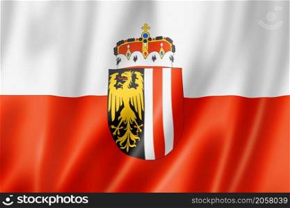 Upper Austrian Land flag, Austria waving banner collection. 3D illustration. Upper Austrian Land flag, Austria