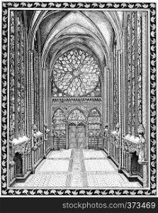 Upper chapel of the Sainte-Chapelle, vintage engraved illustration. Paris - Auguste VITU ? 1890.
