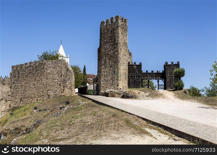 Upper entrance to the castle of Penela, built on top of a granite mountain and known since 1064, in Penela, Coimbra, Portugal