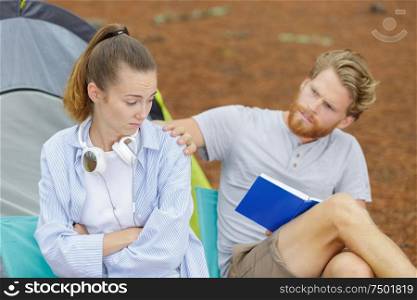 upset couple during camping holidays