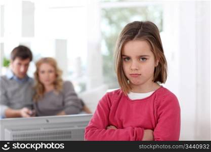 Upset little girl prohibited to watch tv
