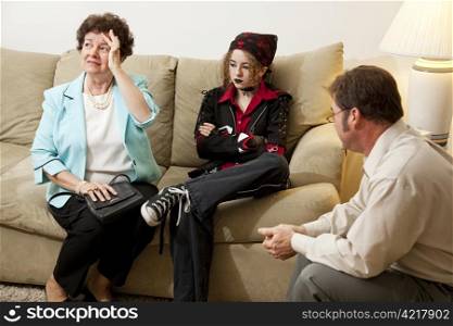 Upset mother seeks counseling with her rebellious teenage daughter.