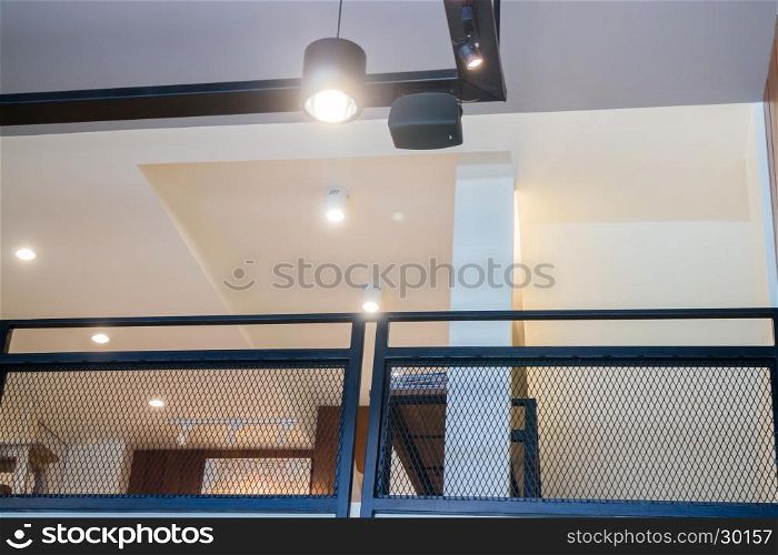 Upstair decorated with retro warm light , stock photo