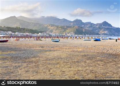 urban beach in summer day at sunset, Sicily, Italy