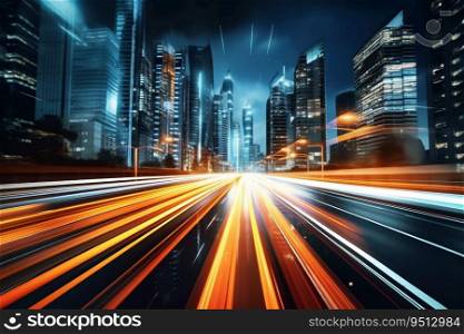 Urban City with Blurred Lights at Night. Generative ai. High quality illustration. Urban City with Blurred Lights at Night. Generative ai