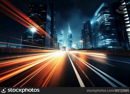 Urban City with Blurred Lights at Night. Generative ai. High quality illustration. Urban City with Blurred Lights at Night. Generative ai