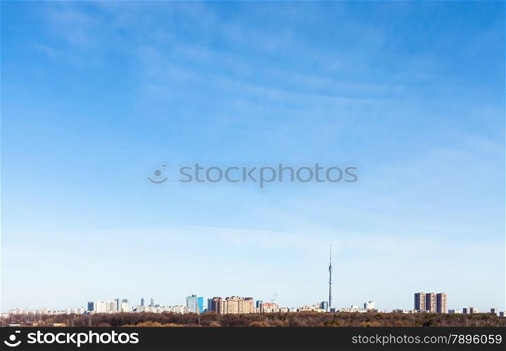 urban district under blue sky in early spring day