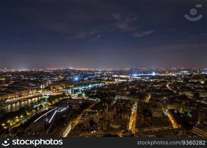 Urban landscape, aerial night view of Paris, France