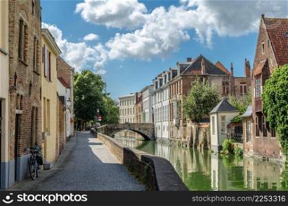 Urban landscape, buildings along the canal in Bruges, Flanders, Belgium