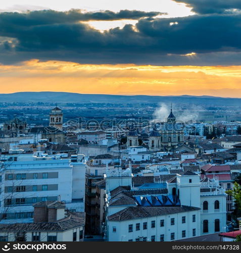 Urban landscape, Granada city view at sunset, Andalusia, southern Spain