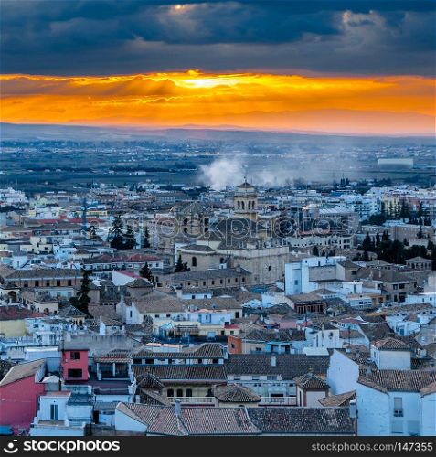Urban landscape, Granada city view at sunset, Andalusia, southern Spain