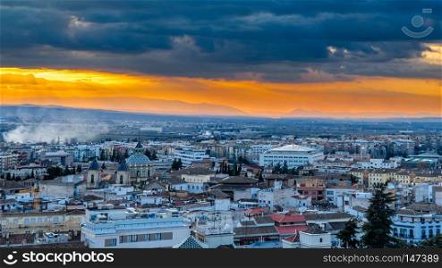 Urban landscape, Granada city view at sunset, Andalusia, southern Spain