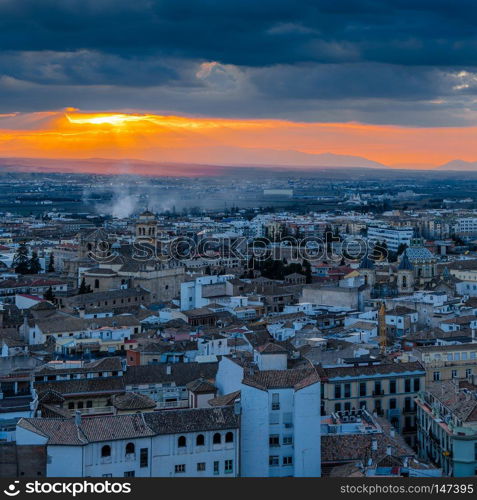 Urban landscape, Granada city view at sunset, Andalusia, southern Spain