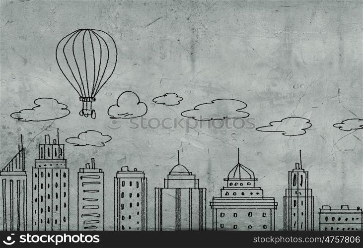 Urban life. Background image with modern city pencil sketch