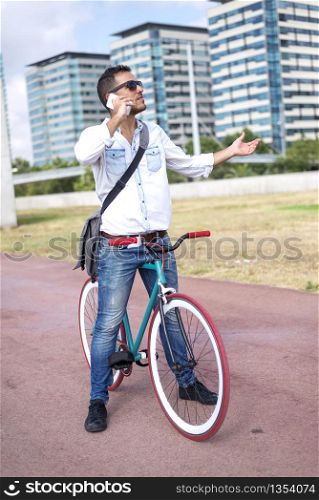 Urban man using a phone on the street ( cityscape )
