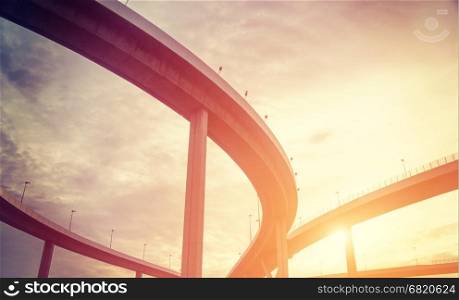 urban overpass with sunlight retro effect image and copy space for your text