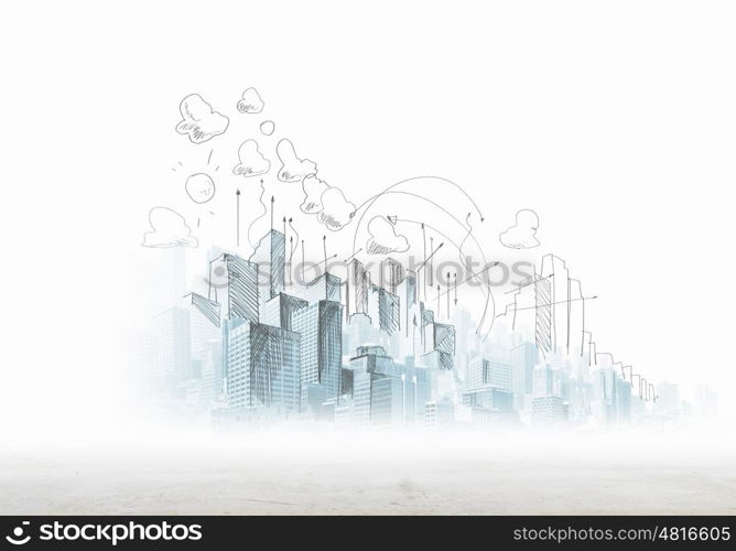 Urban scene. Background sketch image with buildings and urban scenes